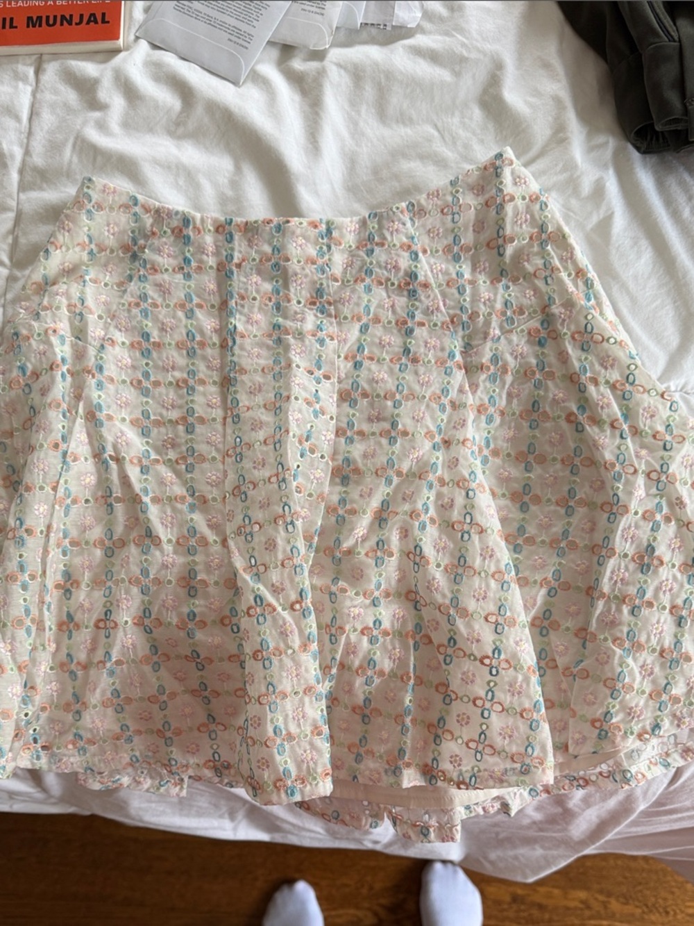 For Love & Lemons Cream Skater Skirt with Pastel Floral Print